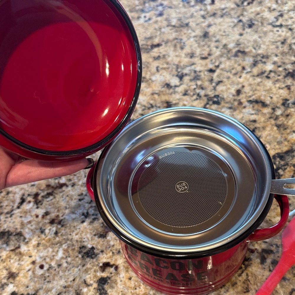 Red 'Bacon Grease' Vintage Storage Canister with Lid - Picture 2 of 4
